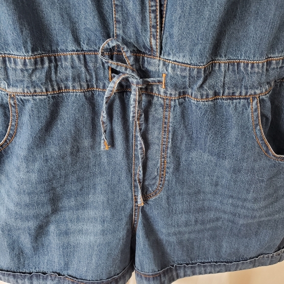 Denim Romper Button Up with Drawstring Waist Dark Jean - M - Picture 3 of 6
